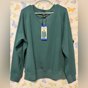 Buffalo Women’s Fleece V-Neck Pullover Green(Teal) Size L NWT